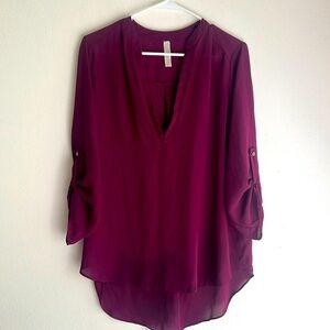 Women’s Blouse V-Neck - Burgundy/Maroon - Large
